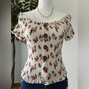 Orange Kiss Smoked Peplum Off-Shoulder Top